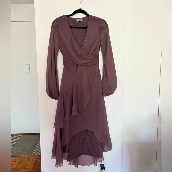 ASOS | Dresses | Asos Design Wrap Waist Midi Dress With Double Layer Skirt  And Long Sleeve | Poshmark